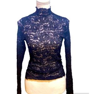 Vintage Lew Magram Black Lace Fitted Long Sleeve Top Size Small